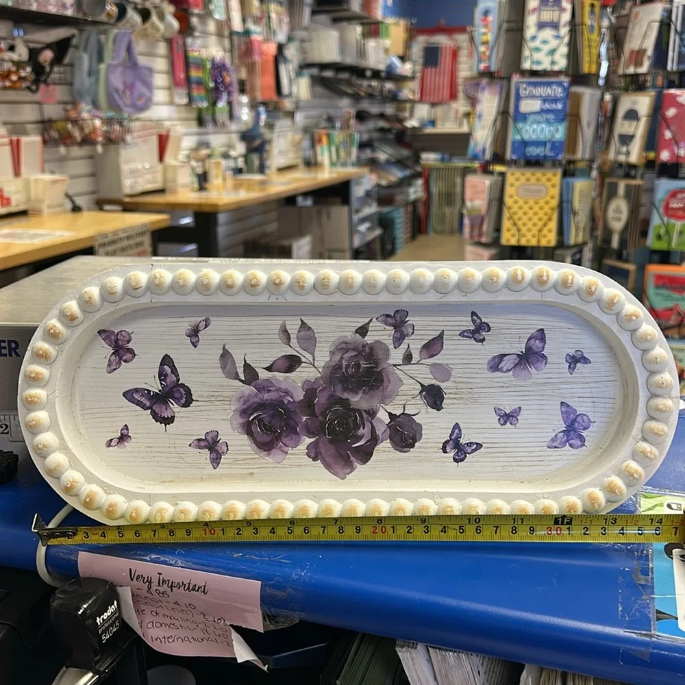 Decorative Purple Floral and Butterfly Tray- Set of 2